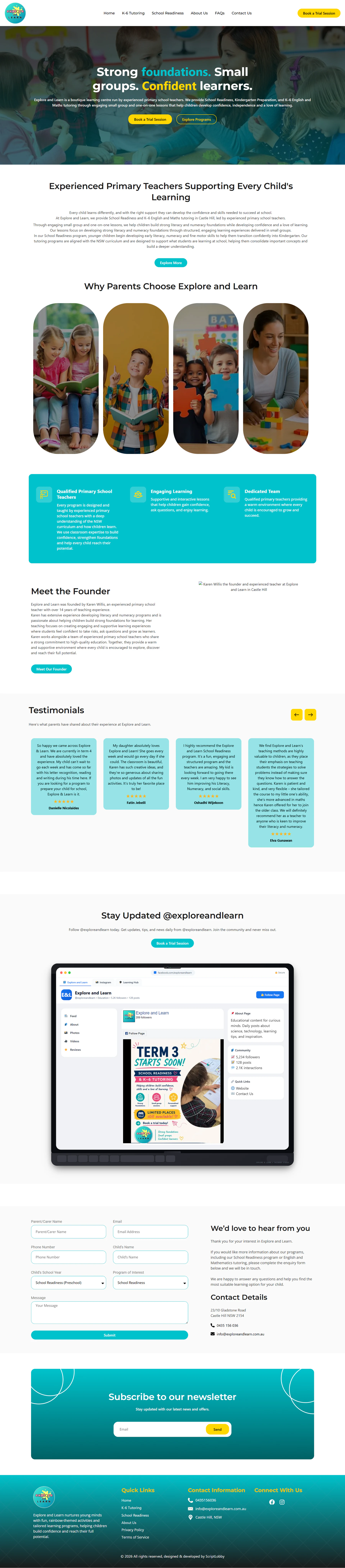 Explore and Learn — Education website by Scriptlobby Australia