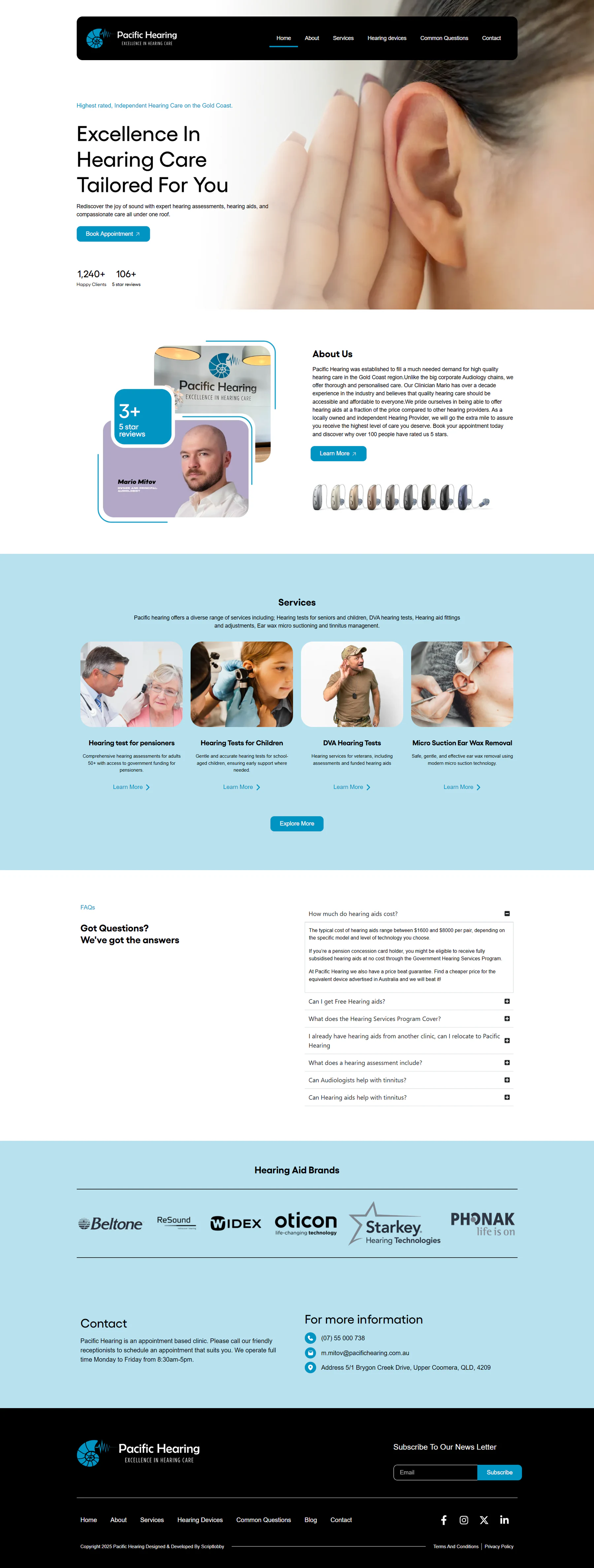 Pacific Hearing — Healthcare website by Scriptlobby Australia