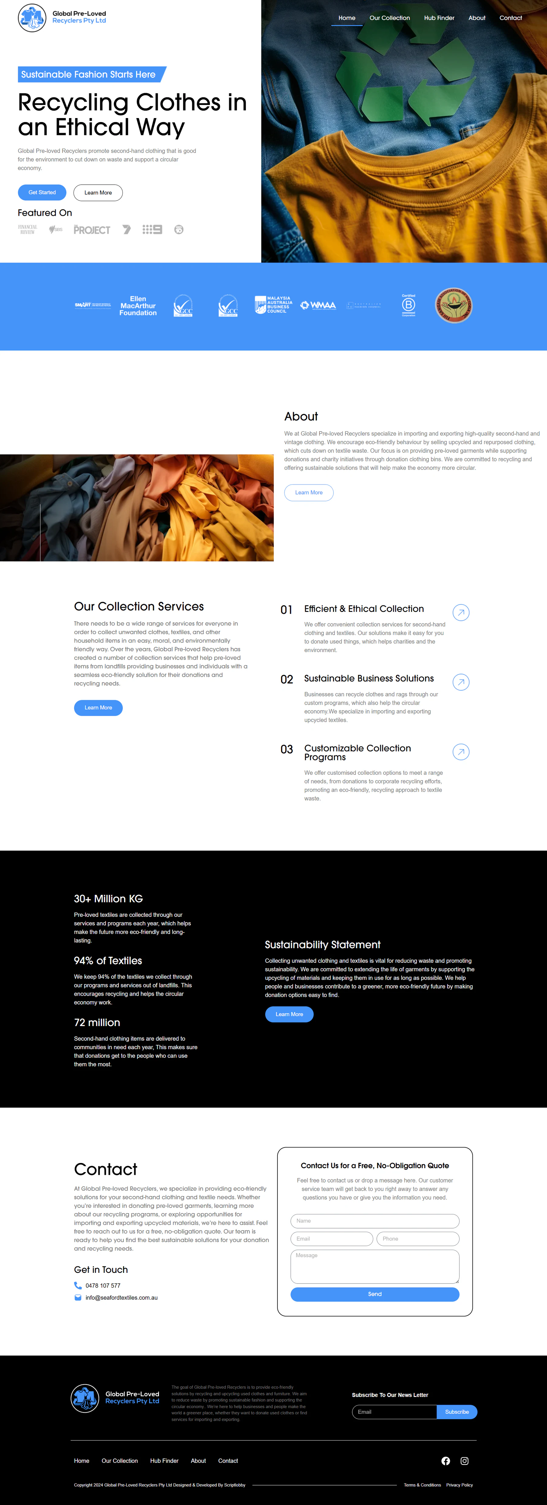 Global Pre-Loved Recyclers — Sustainability website by Scriptlobby Australia